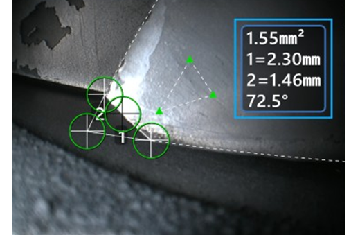 區(qū)域與測量平面配合，測量葉尖掉塊的大小